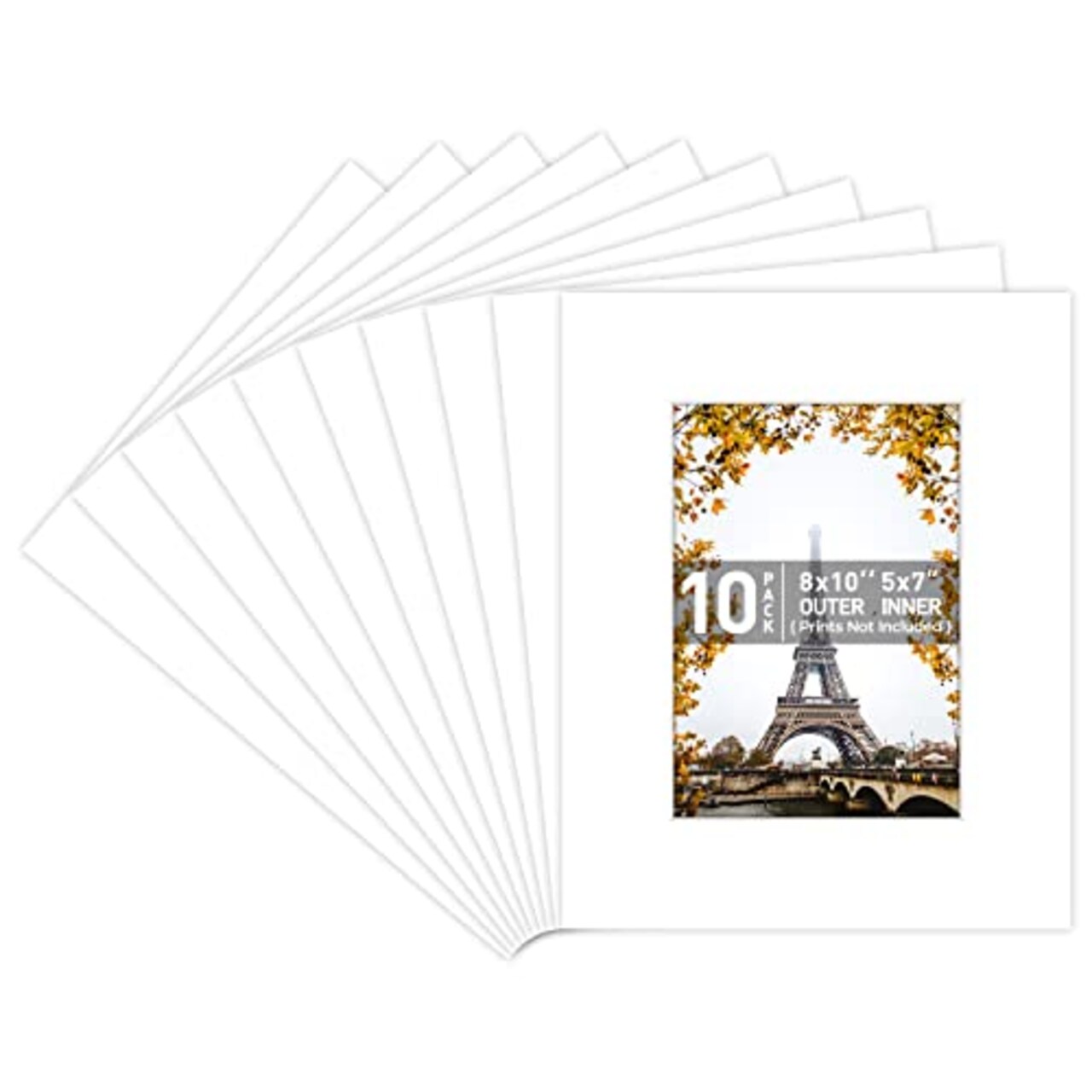 8x10 White Picture Mats with White Core Bevel Cut for 5x7 Pictures (Pack of 10 Mats)